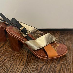 Sam Edelman Black and Gold Sandals 8.5